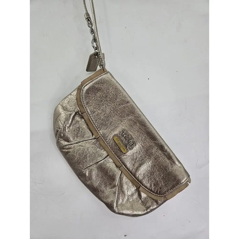 Coach Madison Metallic Embossed Leather Small Wristlet Bag Purse Elegant